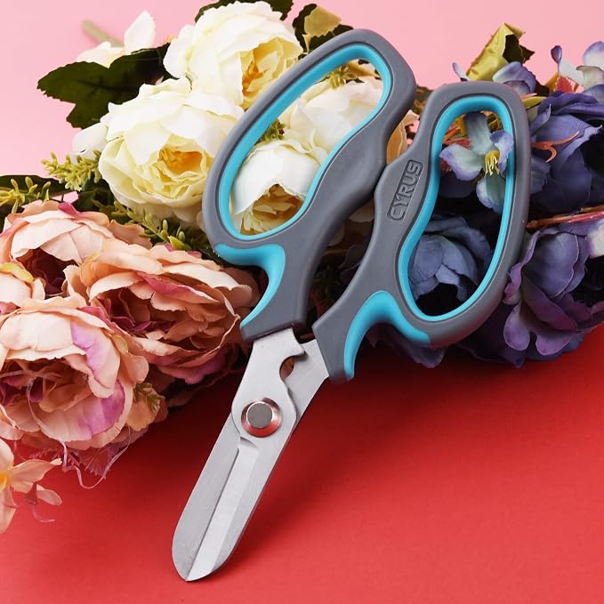 Blue Stainless Steel Floral Shears with Integrated Stab Remover | Sharp Smooth Blades Flower Scissors, Soft Anti-Slip Grips Rose Snips, Perfect For Floral Design And Daily Rose Pruning Work