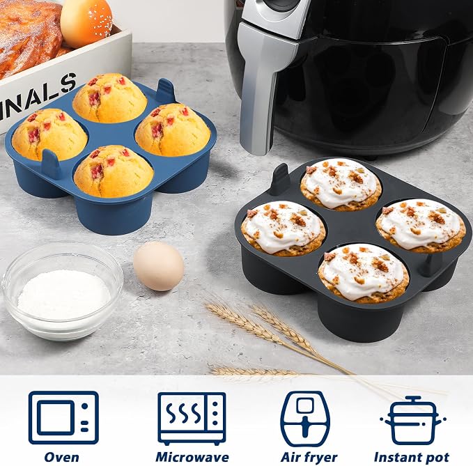 Webake 2PCS Jumbo Silicone Air Fryer Muffin Pan for Baking, 4-Cavity Egg Bites Silicone Mold, Nonstick BPA Free Muffin Tins Baking Cups