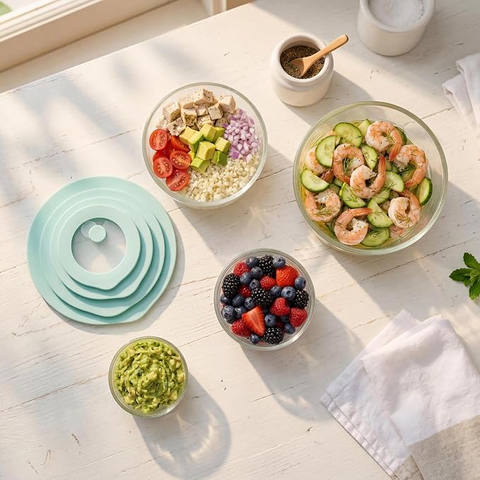 Glass Food Container Set with Glass Lid, 4 Pack, Meal Prep Containers with Silicone Framed Airtight Lid, Leakproof, 100% Plastic Free,