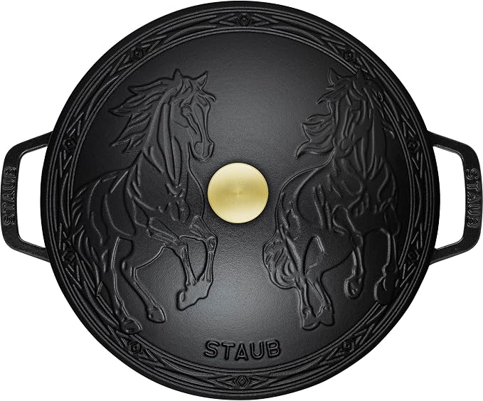 Staub Cast Iron Essential French Oven, Dutch Oven, 5-quart, serves 5-6, Made in France, with Horse Lid - Matte Black