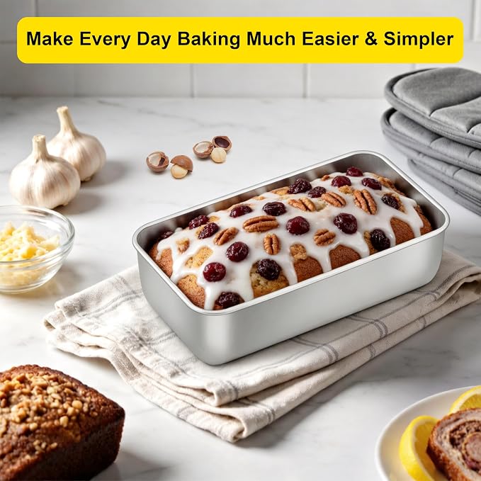 Homikit 2 Pack Stainless Steel Loaf Pans, 9x5 Inch Medium Bread Pan Set Non Toxic, Metal Meatloaf Tin for Baking Homemade Sandwich Sourdough Bread Pound Cake, Oven & Dishwasher Safe, Rust Free