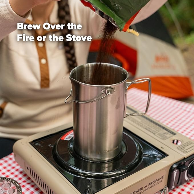 Coghlan's Stainless Steel French Press Coffee Maker – 4-Cup (32 oz), Campfire & Stovetop Safe, Portable & Durable – Fine Mesh Filter, Folding Handle, Dishwasher Safe – For Camping, Home, or Travel