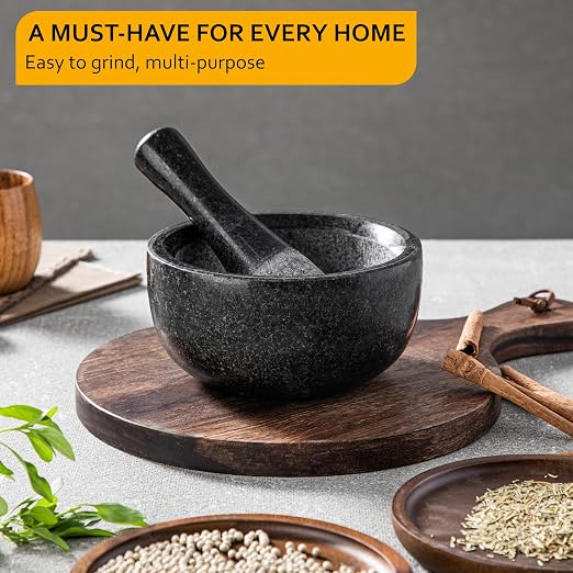 Velaze Large Mortar and Pestle Set,Granite,2 Cup Capacity | 6.3 Inch Pestle,16 oz Molcajete,Herb Crusher, Spice Grinder,Guacamole Bowl,Heavy Granite Stays Stable, Natural Unpolished