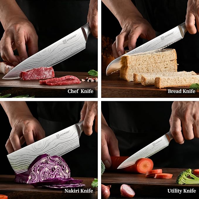 7 Pieces Kitchen Knife Set, Professional Ultra Sharp Chef Knife Set | Japanese High Carbon Stainless Steel with Pakkawood Handle, Kitchen Gadgets, Unique Gifts for Women Men
