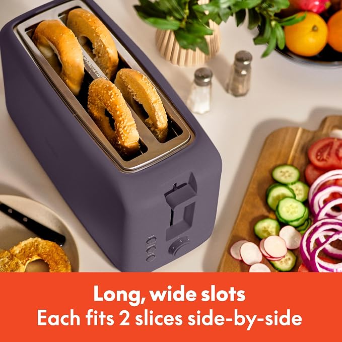 bella Fits-Anywhere™ Slim Toaster, 4 Slice Extra Long & Wide Slot, Plum
