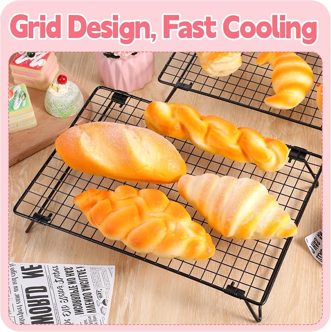 2 Pcs Cooling Racks for Baking 13.38 x 9.57 Inch Stackable Cookie Cooling Racks with Folding Legs Black Wire Rack for Cooking Roasting Drying Grilling