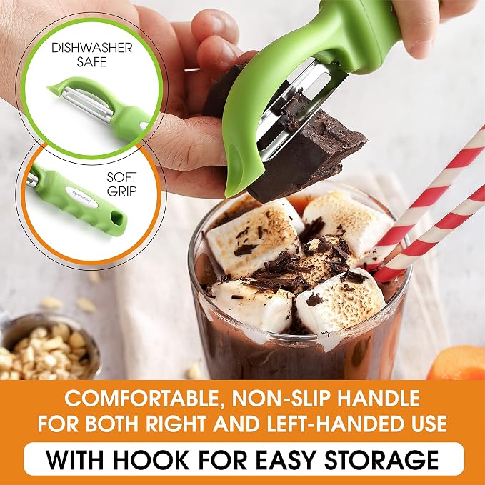 Spring Chef Swivel Vegetable Peeler for Kitchen w/Soft Grip Handle, Green | Premium Potato Peeler w/ Ultra Sharp Stainless Steel Blades, Multifunctional Veggie Peeler for Apple, Carrot, Cucumber, Fruit