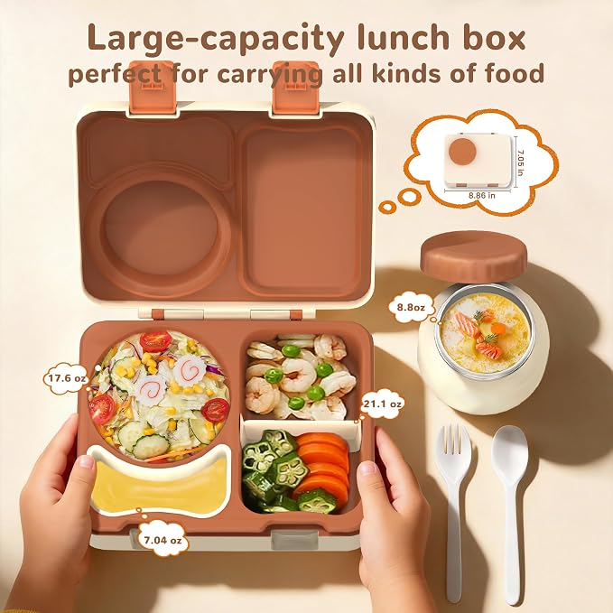 Bento Lunch Box for Kids Adult, Leakproof 3-4 Compartment Bento Box Set with Insulated Food Jar,Water Bottle, Lunch Bag, School Lunch Container for Toddler Teen Girls Boys Ages 3+(Plaid)