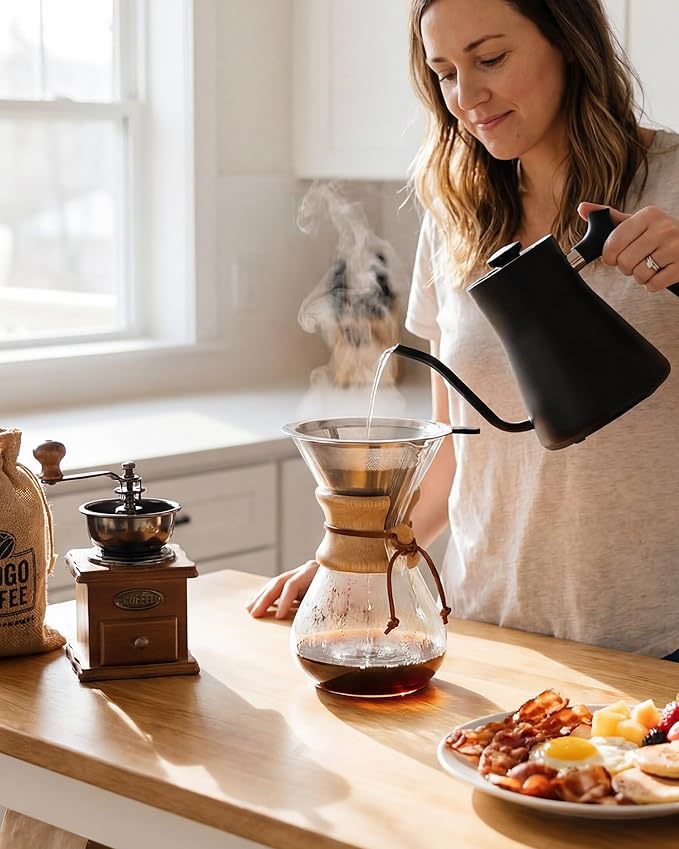 AGOGO Pour Over Coffee Maker Set, 34oz Classic Style, 304 Stainless Filter | Barista kit for home kitchen, Cafe, Camping & Office; 20oz-40oz Classic, Slim, Diamond styles; Includes brush & towel.