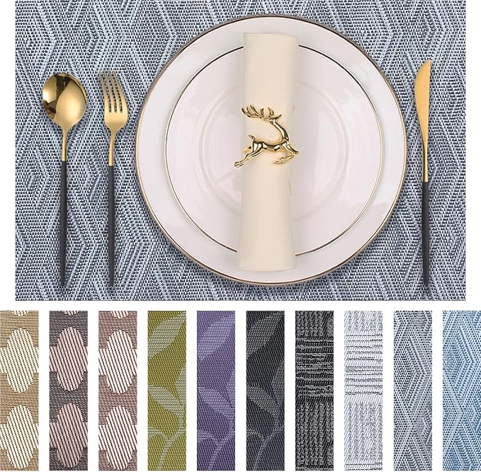 Druable Placemats Set of 4, Plastic Heat-Resistant Non-Slip Vinyl Place Mats Washable Easy to Clean Indoor Outdoor (18"x12", Dark Grey)