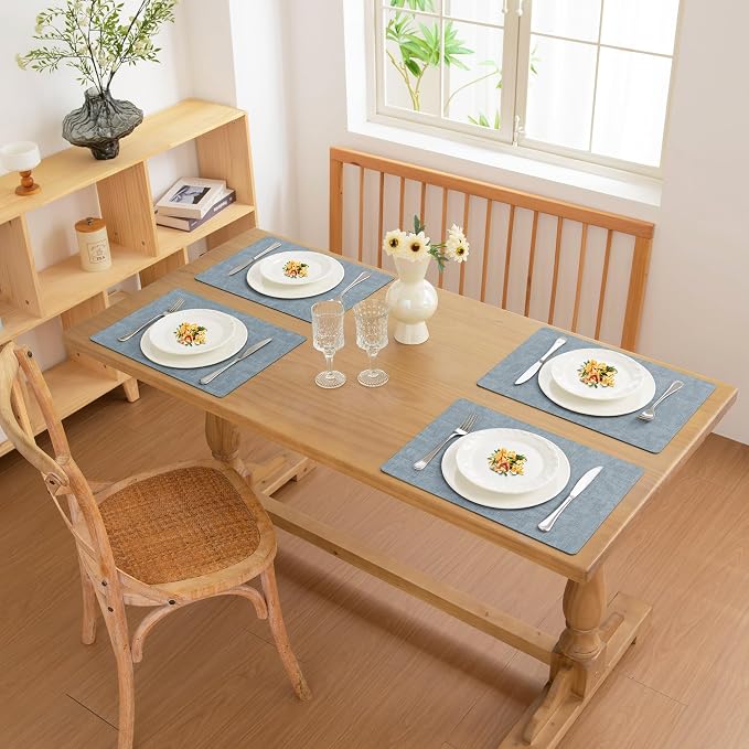 FROMHEART Faux Leather PU Placemats Set of 4 (Light Blue,11.8" x 17") | Waterproof,Heat/Oil Stain-Resistant Table Mat–Reversible,Non-Slip,Easy to Clean Place Mats for Kitchen,Dining,Indoor/Outdoor