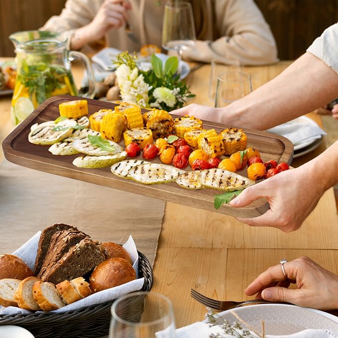 Small Wooden Serving Platter Acacia Charcuterie Boards Wood Tray Home Decor | Cake Cheese Board Rectangle Appetizer Snack Plates Kitchen Dinner Platters for Food Party Rectangular Coffee Dessert Trays