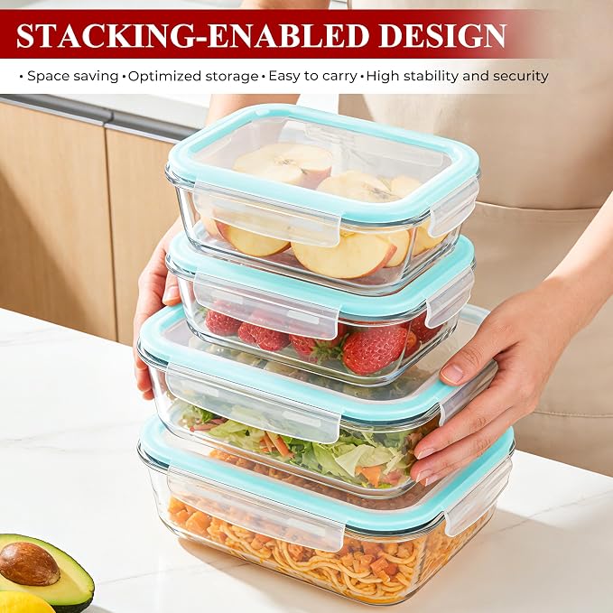 LOVYANXUE 78oz & 36oz 4 Pack Large Glass Food Storage Containers with Lids, Leakproof Glass Storage Containers for Food Serving/Baking/Storing, Meal Prep Container, BPA Free, Microwave/Oven Safe