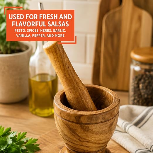 IMUSA USA Small Wood Mortar & Pestle | Ideal for Grinding Spices and Herbs