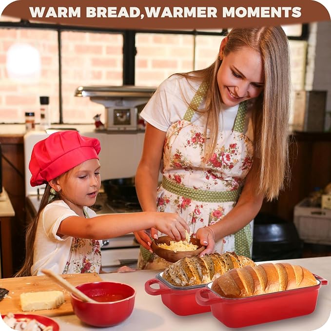 Cast Iron Loaf Pan with Lid, 9x5 Loaf Pans for Homemade Bread | Cast Iron Bread Pan for Sourdough Baking, 9x5 Loaf Pan with 2-In-1 Design, Even Heat Distribution, Red Enameled