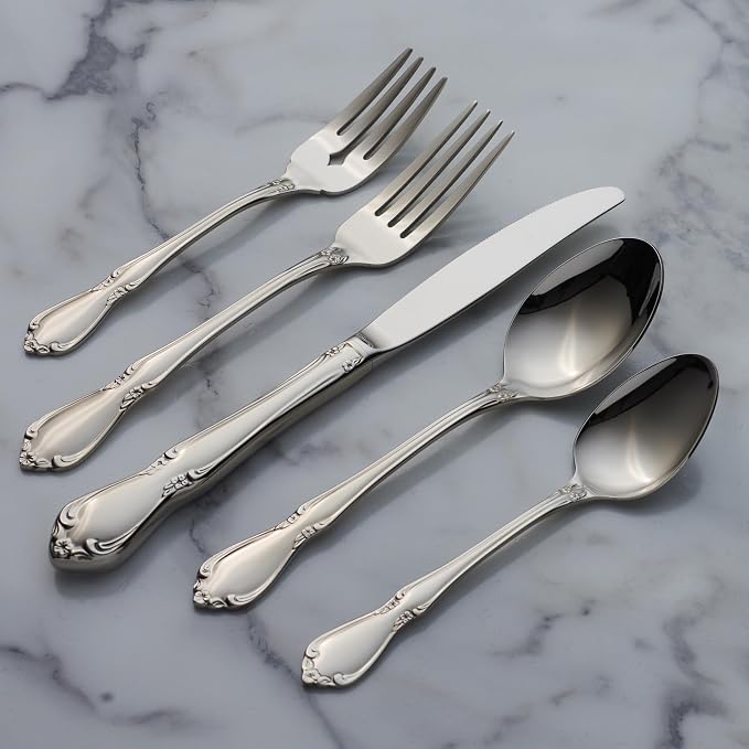 Oneida Chateau Salad Forks Silverware Set for 4, Flatware | mirror finish, dishwasher safe | cutlery set for kitchen and dining, utensil set, wedding silverware, heavy duty