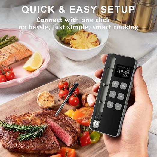 SP2 Smart Wireless Meat Thermometer with Display Base, WiFi BBQ | NIST ±0.5°F Accuracy, Ultra-Thin Probe, 10X Long Range Signal, WiFi App Monitoring for BBQ, Grill, Smoker & Oven