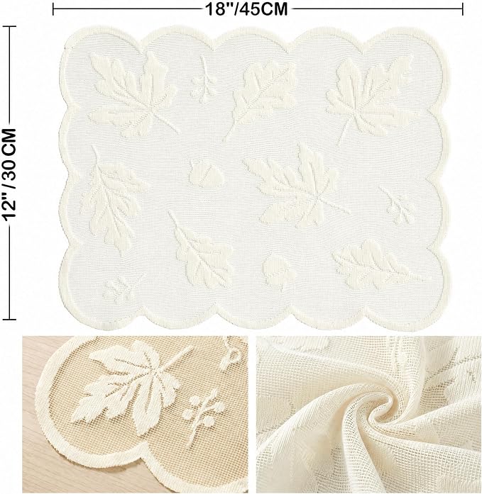 Artoid Mode Beige Maple Leaves Lace Fall Placemats Set of 4, 11x17 Inch Table Mats for Thanksgiving Party Dining Table Decoration
