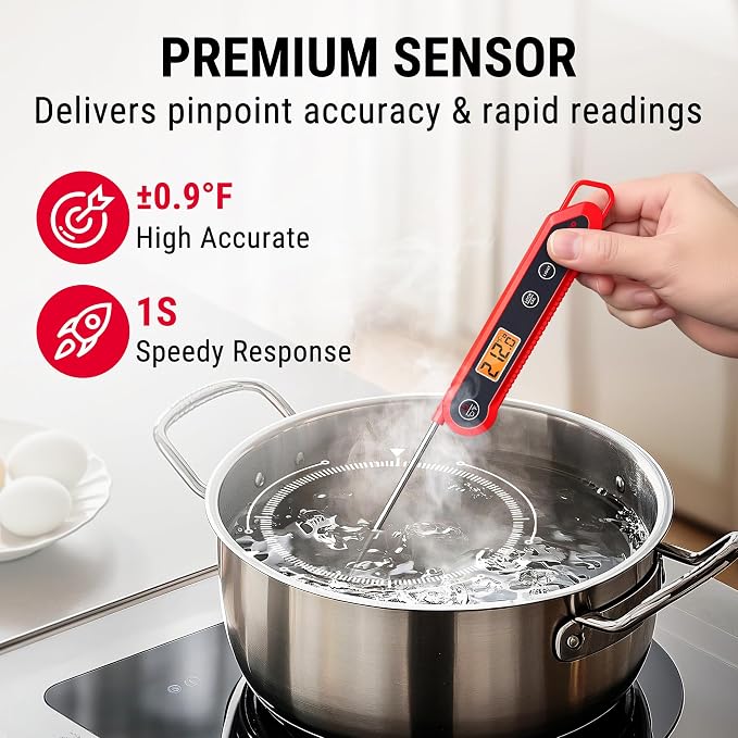 TempPro TempSwift 1 Sec Meat Thermometer Digital for Kitchen Cooking Food | 3.9 inches Long Probe, 0.9°F Accuracy, Waterproof & Backlight Food Thermometer for Cooking Oil Frying Candy Baking BBQ, Grill