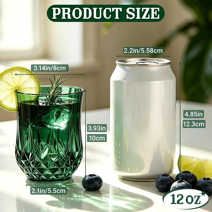 24 Pack 12 Oz Plastic Stemless Wine Glasses, Dark Green | Unbreakable, Reusable, Elegant Vintage Design, Fancy Cocktail Cups, Whiskey, Champagne, Wedding, Party, Bars, Holiday Events
