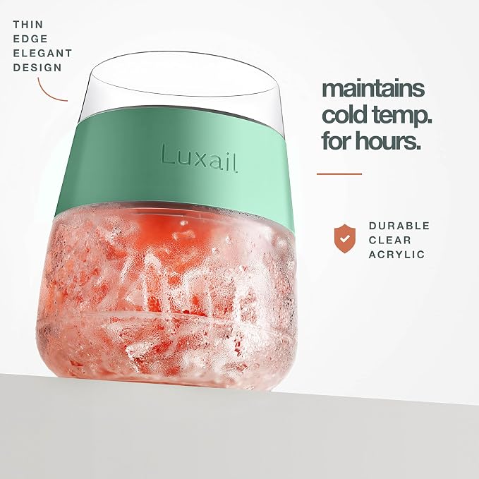 luxail Wine Glasses, Plastic Wine Glasses Set of 2, Wine Gifts, Double Wall Insulated Freezer Tumbler, Stemless Freezer cups for Red and white Wine, 8.5 Oz, Sage Green