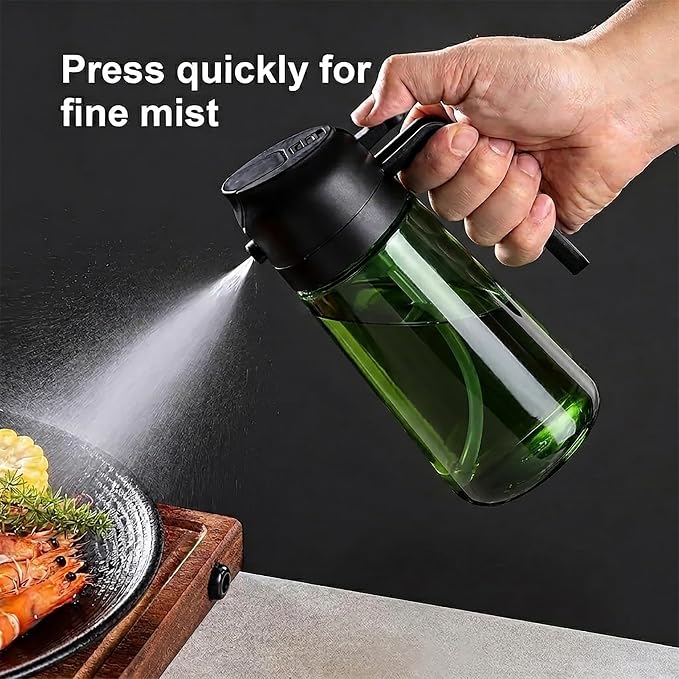 Oil Sprayer and Dispenser for Cooking- 2 x 16 oz Pack, Olive Green Glass to Preserve Fresh Oil, Suitable for Air Fryer, Roasting, Grilling, Barbecue, and Salad. (Black, Green)