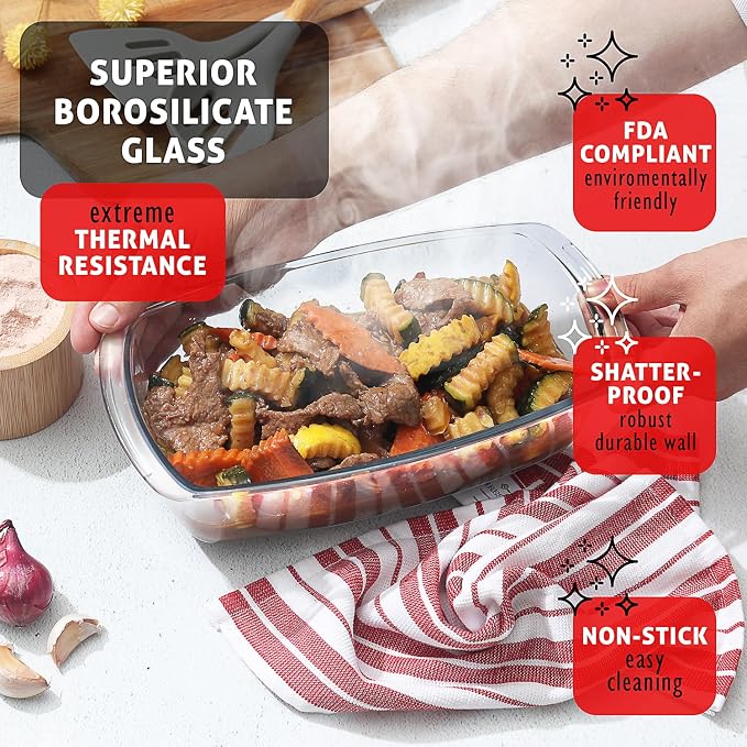 EATEX Glass Bread Pans for Homemade Bread Baking, 1.9 Qt Deep Glass Food Storage Containers with Lids, 3 Bread Loaf Pans 3 Airtight Lids