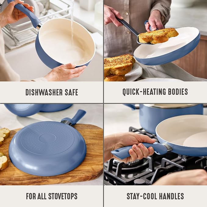 GreenLife 2 Piece (8" & 10") Ceramic Nonstick Skillet Set, Slate Blue | PFAS-Free Nonstick Coating, Frying Pans, Omelet Pans, Everyday Pan, Induction Ready, All Stovetop Compatible, Dishwasher Safe