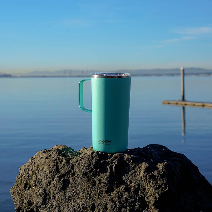 asobu Tower Mug Ceramic Inner Coated Insulated Stainless Steel Cup for Pure Tasting Coffee with Easy Hold Handle and Tritan Lid Fits Standard Cup Holders 20 Ounce Travel Mug
