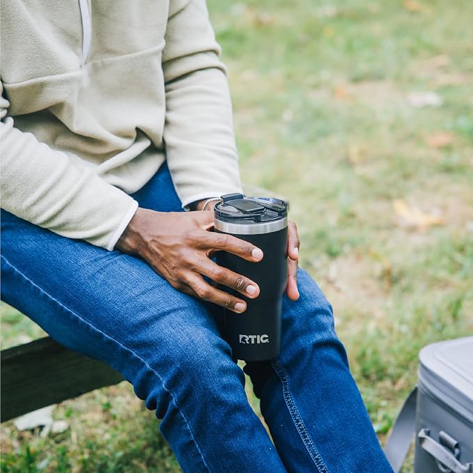 RTIC 20oz Essential Tumbler with Lid, Ceramic Lined, Graphite | Insulated, Stainless Steel Metal, Portable Travel Cup for Hot and Cold Drinks, Coffee, Car, Camping and Travel