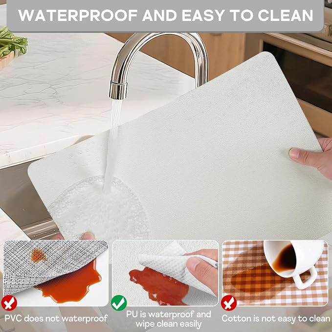 Faux Leather Placemats Set of 6 Heat Resistant Table Mats 17×12 Inch | Waterproof & Wipeable Place Mats Set of 6 Dual Sided Table Placemats for Kitchen Dining Decor Indoor & Outdoor 43×30 CM Cream