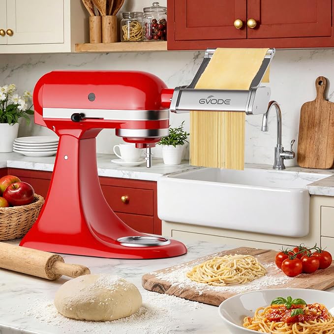 GVODE 3Pcs Pasta Attachment for KitchenAid Stand Mixer, All Stainless Steel | Pasta Maker KitchenAid Attachment with Detachable Metal Plate, Includes Pasta Sheet Roller, Spaghetti and Fettuccine Cutter