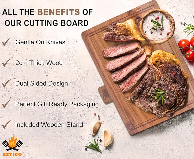 Acacia Wood Cutting Board Set with Scissors and Stand.