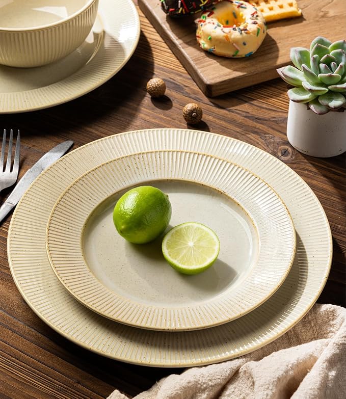 Ceramic Dinnerware Set for 4, 12-Piece Plates and Bowls Set | Lightweight Porcelain Dish Set, Scratch Resistant, Oven & Microwave & Dishwasher Safe, Cream Latte