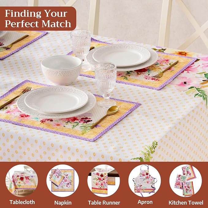 Maison d' Hermine Placemats Set of 4 Reusable 100% Combed Cotton (13"x19") | Cloth Place Mats Washable Table Mats for Kitchen Dining Party Wedding Hotel Home Restaurant Spring Summer - Summer Joy