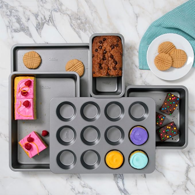 Wilton Silver Non-Stick Muffin Pan, Made Without PFAS, 12-Cup | Non-Stick Steel Bakeware, Dishwasher Safe with 5-Year Limited Warranty, Perfect for Everyday Cupcakes & Muffins