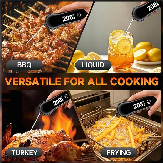 Digital Instant Read Meat Thermometer, Accurate Grill Thermometer for Beef | IP67 Waterproof 180° Foldable Probe, Precise Instant Read, Food-Grade Probe, Ideal for Grill, Deep Fry, Steak & Turkey