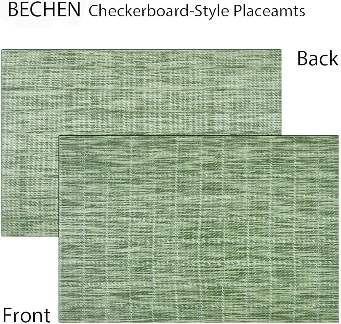 Woven Placemats Set of 4 Vinyl Heat-Resistant Table Mats Washable Kitchen Placemats for Dining Room (Grass Green)