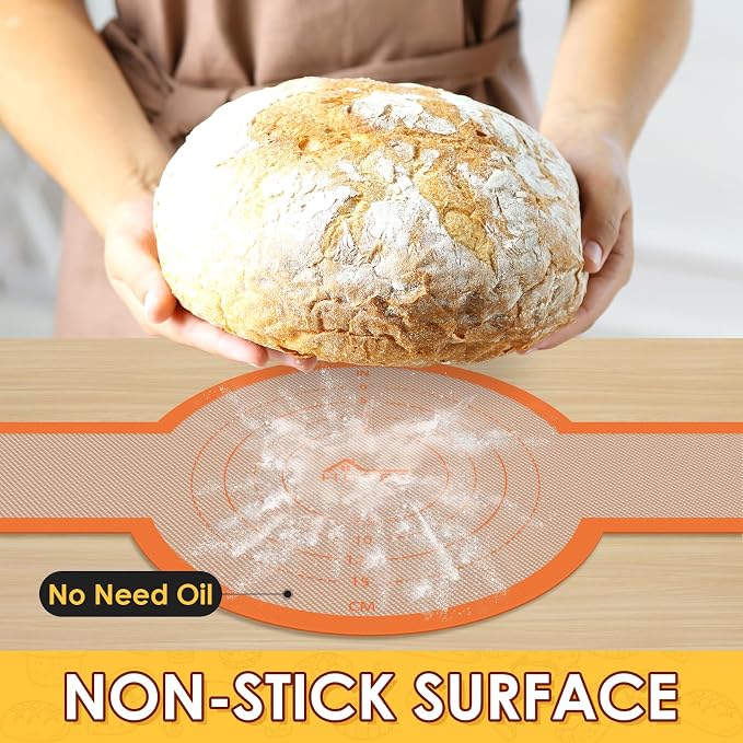 HOTEC 2 Pcs Silicone Bread Sling for Dutch Oven, 0.7MM Thickened Heat Resistant to 500°F Non-Stick Baking Mat with Long Handle Easy to Transfer Sourdough Bread, Dutch Oven Liners Baking Supplies