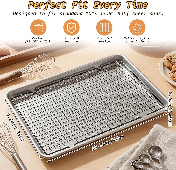 8Pcs Cooling Rack 15.75x9.84 Inch Iron Wire Grid, Cooling Racks for Cooking and Baking, Heavy Duty Oven Safe Baking Rack Stand for Roasting Grilling Drying, Dishwasher Safe Black