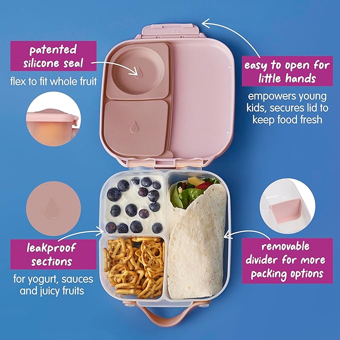 b.box Mini Lunch Box, Snack Containers for Kids, Lunch Box Kids, 4.25 Cup | Bento Box for Kids, Sanck Box, Lunch Containers, Leak Proof, Dishwasher Safe, BPA Free, PFAS Free, Ages 3+ — Blush Crush