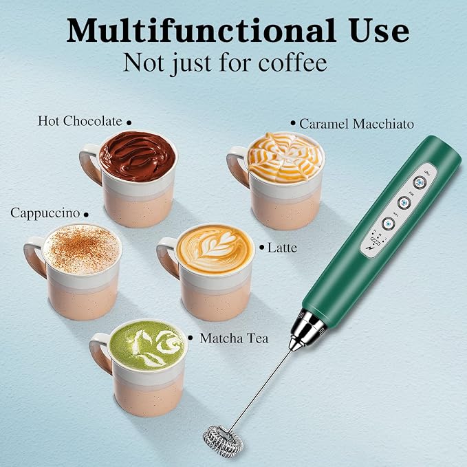 Milk Frother Wand Rechargeable Handheld Whisk Coffee 3 Speed Adjustable | Electric Whisk Drink Mixer with Stainless 3 Whisks Hand Frother , Foam Maker for Latte Cappuccino Matcha Egg Silver