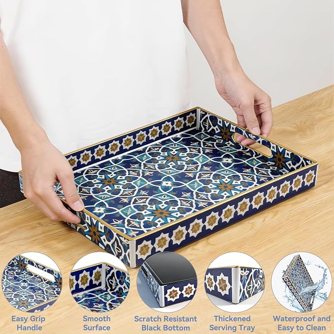 AGIOTA Coffee Table Trays for Living Room Serving Tray with Handles, Modern Large Tray for Ottoman Coffee Table