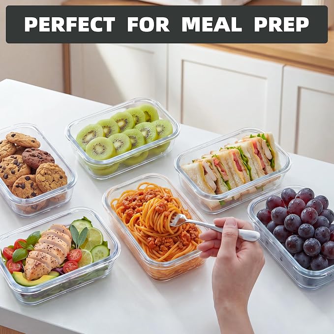 6-Pack 35oz Glass Food Storage Containers with Lids, Airtight BPA-Free Leakproof Meal Prep Containers, Microwave, Oven, Freezer & Dishwasher Safe Lunch Boxes for Home & Office
