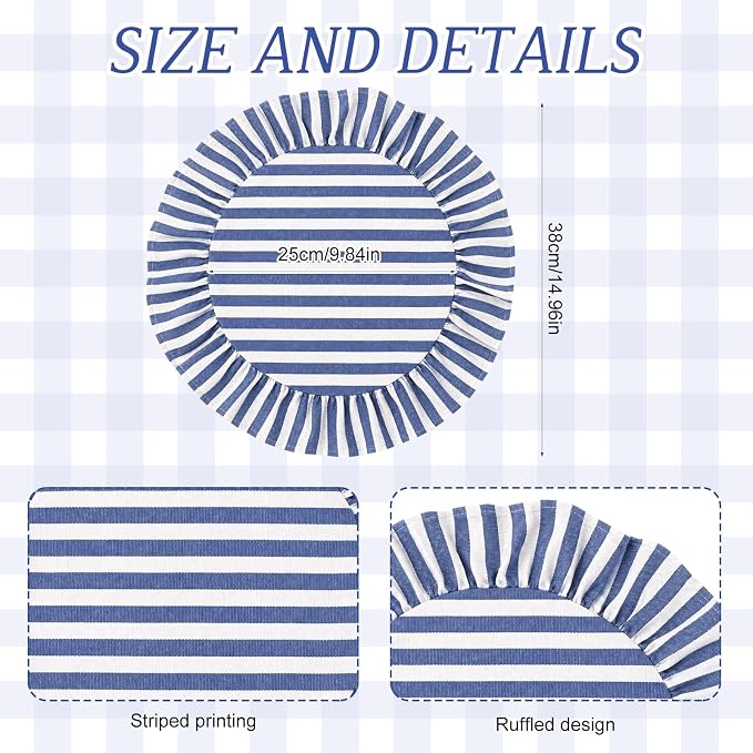 Set of 6 Blue and White Placemats Round Costal Striped Ruffled Table Placemats 15 Inch Cloth Vintage Farmhouse Boho Circle Mat for Summer Birthday Beach Party Table Decorations