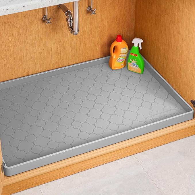 Jin&Bao Under Sink Mat 40" x 22" Waterproof Silicone Cabinet Kitchen Liner | Silicone under kitchen sink mat,cabinet protector,bathroom shelf liner,raised edge,anti-slip,easy to clean & dishwasher safe
