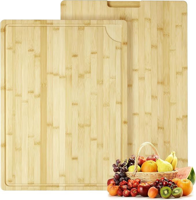 24"X18" Bamboo Cutting Boards for Kitchen, Extra Large Wood Cutting Board with Deep Juice Groove & Handle