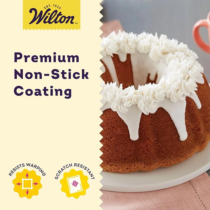 Wilton Gold Non-Stick Fluted Tube Pan, Stainless Steel, 9.49 in. | Non-Stick Steel with Scratch-Resistant Coating, Resists Warping, Dishwasher Safe, Perfect for Bundt & Fluted Tube Cakes