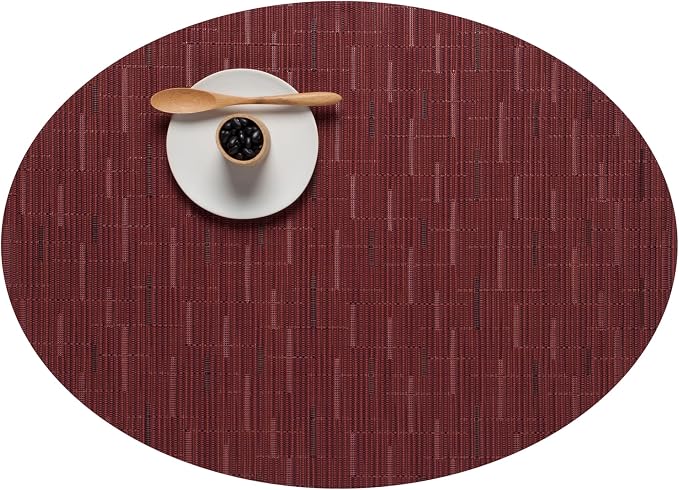 Chilewich Bamboo Placemats Set of 4, Woven Oval Placemats | Reusable, Stain-Resistant, Indoor/Outdoor Tabletop Protection, 19" x 14", Cranberry