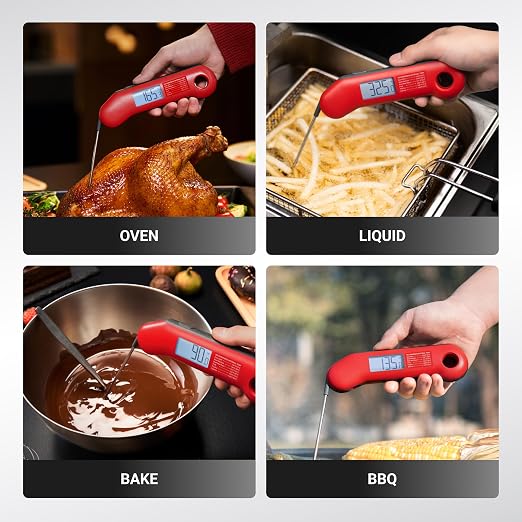 ThermoMaven 0.5 Sec Professional Meat Thermometer Digital, ±0.5°F Accuracy | NIST&NSF Certified, IP67 Waterproof, Auto-Rotating Backlit Display, Lift-to-Wake, for BBQ/Cooking/Candy, Red&Gray